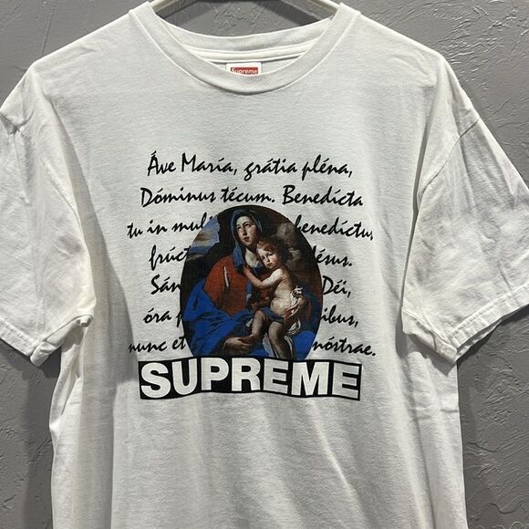 🔥🔥 SUPREME Brand 2012 Ave Maria T-Shirt - RARE Designer Graphic Tee Sz Lg - EU - Picture 1 of 7